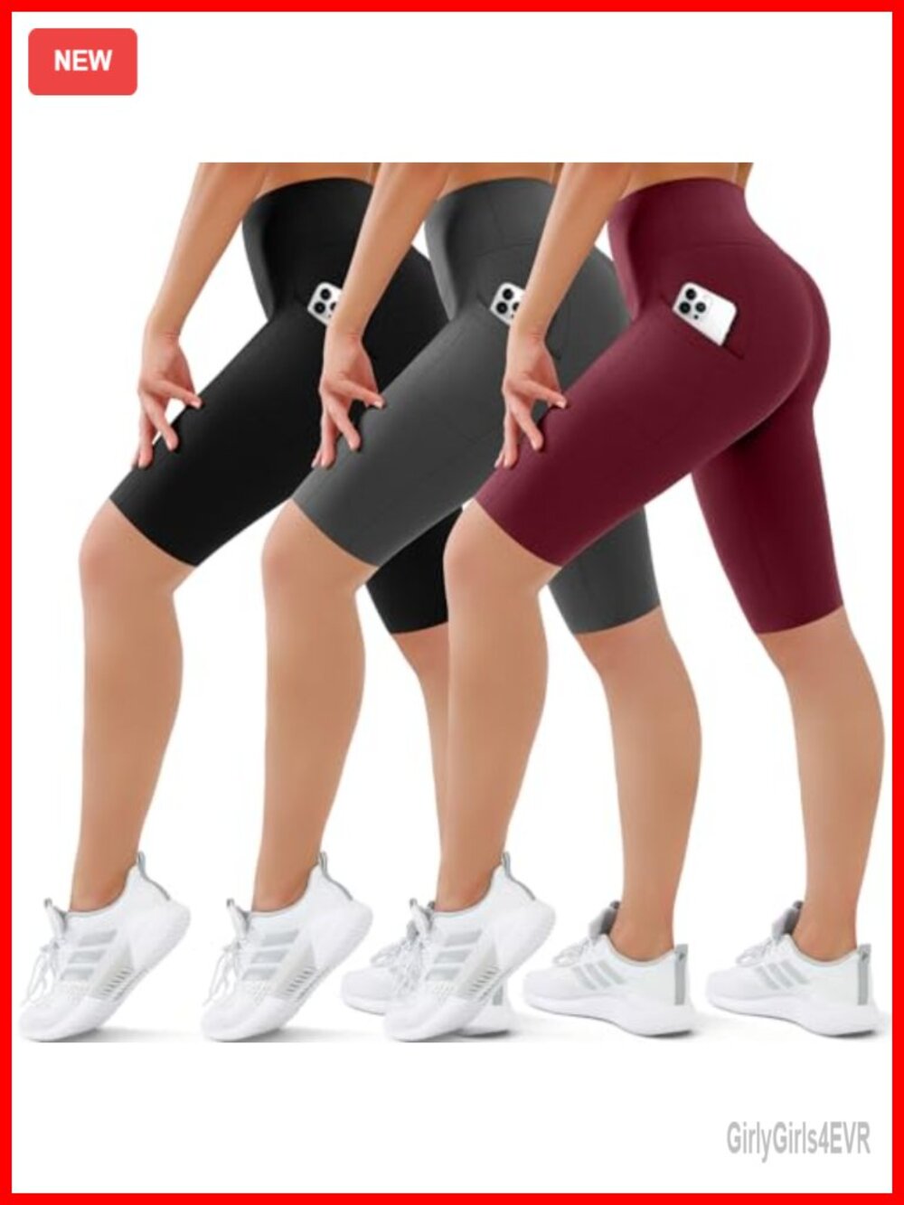 3 Pack Biker Shorts High Waist Tummy Control Yoga Gym with Pockets